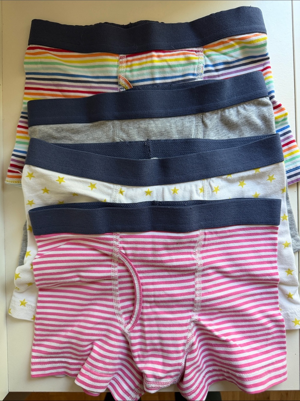 Primary Boxer Briefs Bundle - Pink Stripe, Gray, Yellow Star & Rainbow Stripe